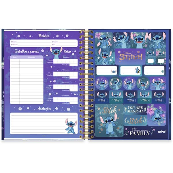 Caderno Universitário Capa Dura 10x1 150 Folhas Stitch Disney Premium Spiral - PT 1 UN