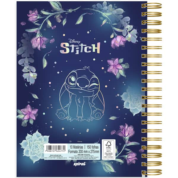 Caderno Universitário Capa Dura 10x1 150 Folhas Stitch Disney Premium Spiral - PT 1 UN