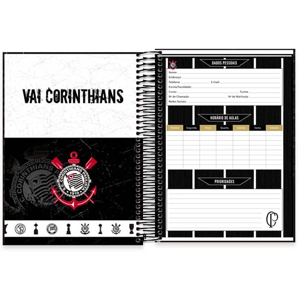 Caderno Universitário Capa Dura 15x1 240 Folhas Corinthians Spiral - PT 1 UN