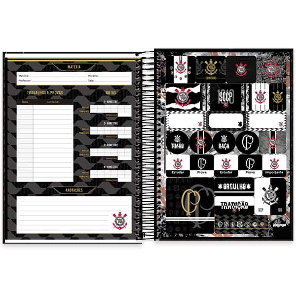 Caderno Universitário Capa Dura 15x1 240 Folhas Corinthians Spiral - PT 1 UN