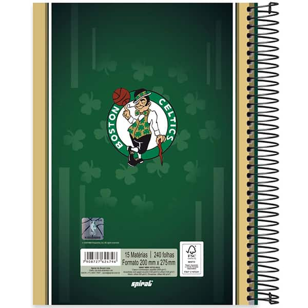 Caderno Universitário Capa Dura, 15 x 1, 240 Folhas, NBA Celtics, 2524796, Spiral Nba - PT 1 UN