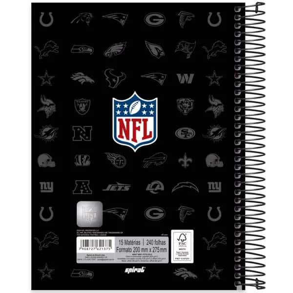 Caderno Universitário Capa Dura, 15 x 1, 240 Folhas, NFL, 2521375, Spiral NFL - PT 1 UN