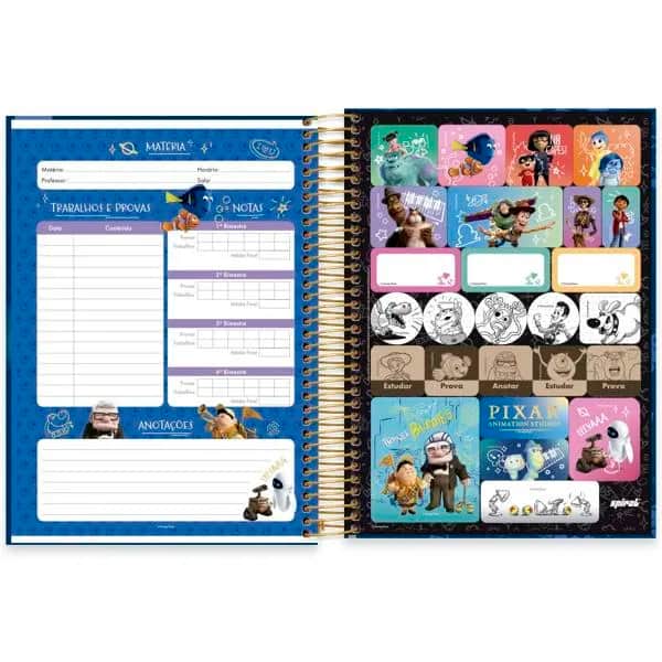 Caderno Universitário Capa Dura, 15 x 1, 240 Folhas, Pixar, 2524819, Spiral Px - PT 1 UN