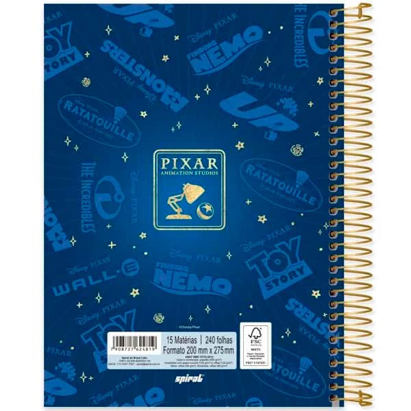 Caderno Universitário Capa Dura, 15 x 1, 240 Folhas, Pixar, 2524819, Spiral Px - PT 1 UN