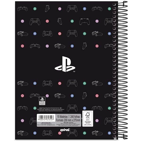 Caderno Universitário Capa Dura, 15 x 1, 240 Folhas, Playstation, 2513127, Spiral Ps - PT 1 UN