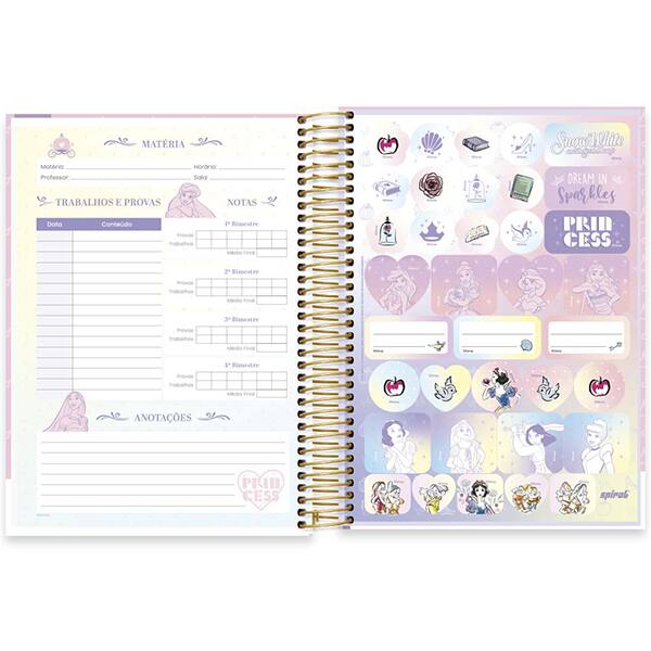 Caderno Universitário Capa Dura, 15 x 1, 240 Folhas, Princesas, 2524826, Spiral Pn - PT 1 UN