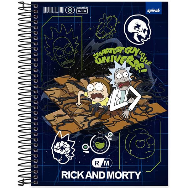 Caderno Universitário Capa Dura, 15 x 1, 240 Folhas, Rick & Morty, 2513431, Spiral Rem - PT 1 UN