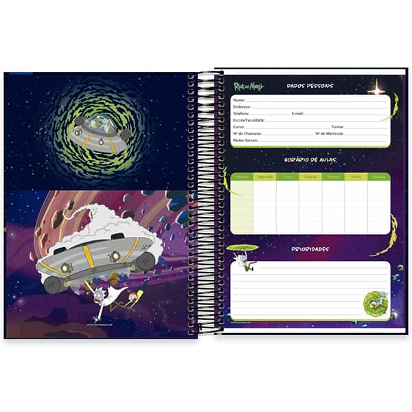 Caderno Universitário Capa Dura, 15 x 1, 240 Folhas, Rick & Morty, 2513431, Spiral Rem - PT 1 UN