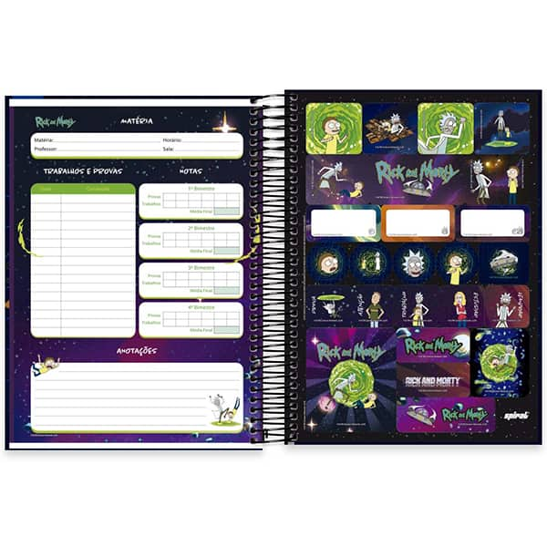 Caderno Universitário Capa Dura, 15 x 1, 240 Folhas, Rick & Morty, 2513431, Spiral Rem - PT 1 UN