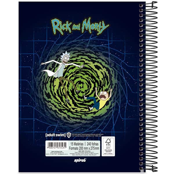 Caderno Universitário Capa Dura, 15 x 1, 240 Folhas, Rick & Morty, 2513431, Spiral Rem - PT 1 UN