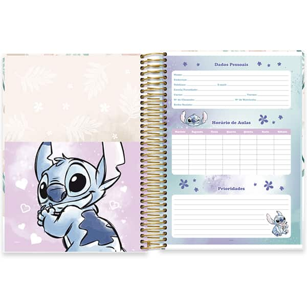 Caderno Universitário Capa Dura 15x1 240 Folhas Stitch Disney Spiral - PT 1 UN