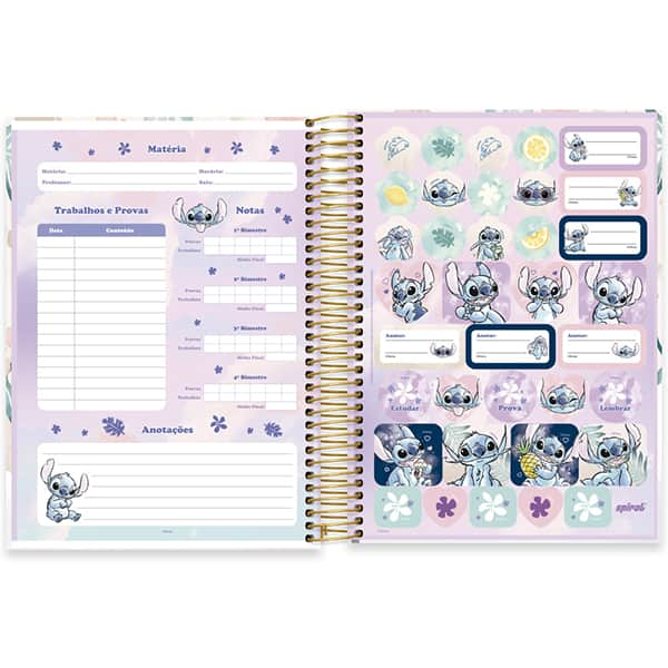 Caderno Universitário Capa Dura 15x1 240 Folhas Stitch Disney Spiral - PT 1 UN