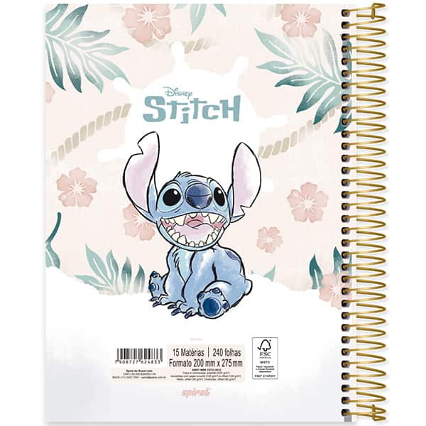 Caderno Universitário Capa Dura 15x1 240 Folhas Stitch Disney Spiral - PT 1 UN