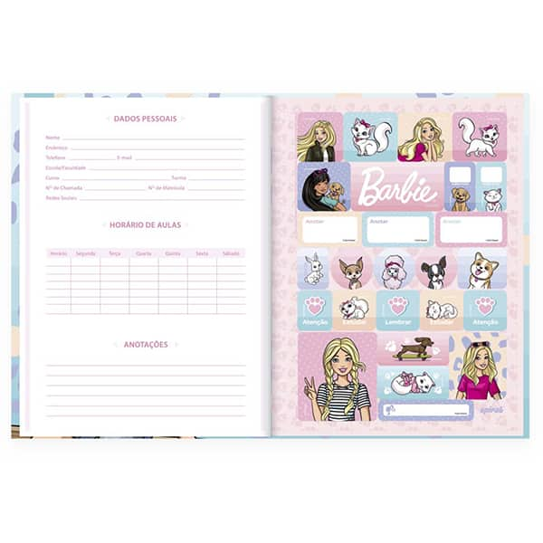 Caderno Universitário Capa Dura Brochura Costurado 80 Folhas Barbie Mattel Spiral - PT 1 UN