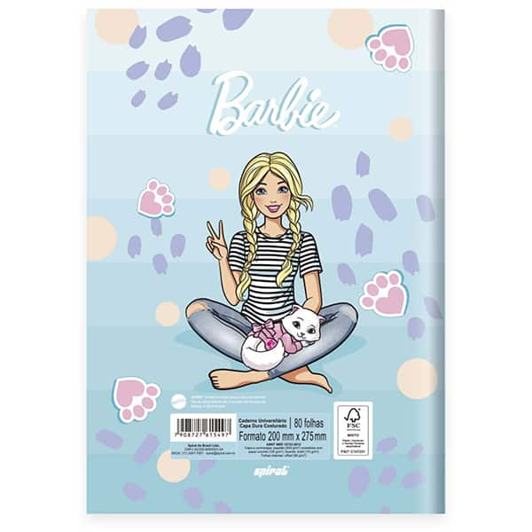 Caderno Universitário Capa Dura, 1 x 1, 80 Folhas, Barbie, 2515497, Spiral Brb - PT 1 UN