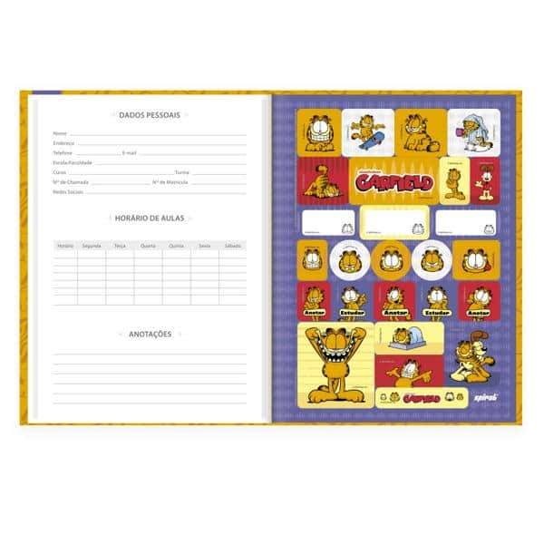 Caderno Universitário Capa Dura Brochura Costurado 80 Folhas Garfield Spiral - PT 1 UN