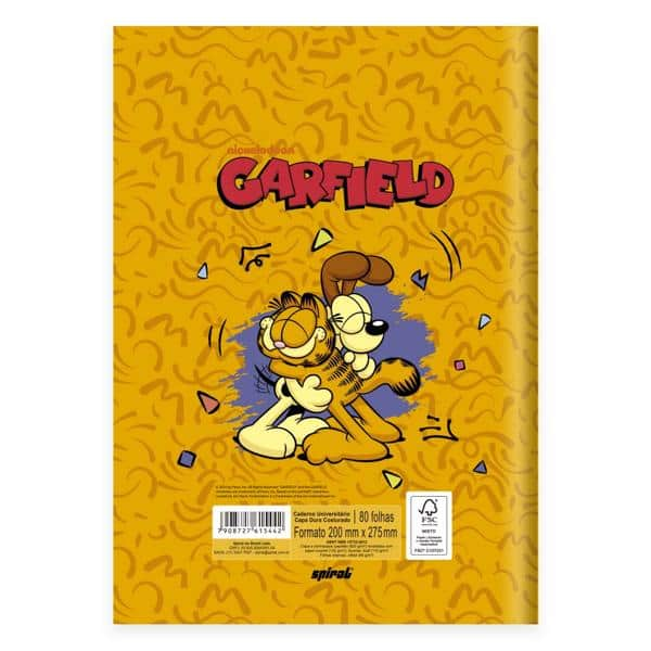 Caderno Universitário Capa Dura Brochura Costurado 80 Folhas Garfield Spiral - PT 1 UN