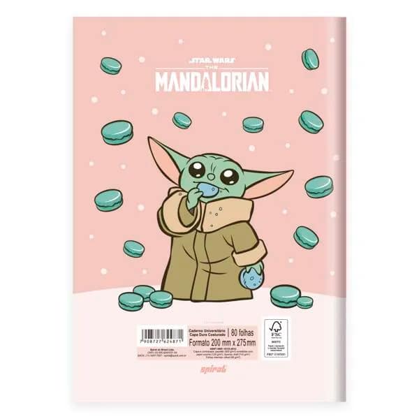 Caderno Universitário Capa Dura Brochura Costurado 80 Folhas Grogu Spiral - PT 1 UN