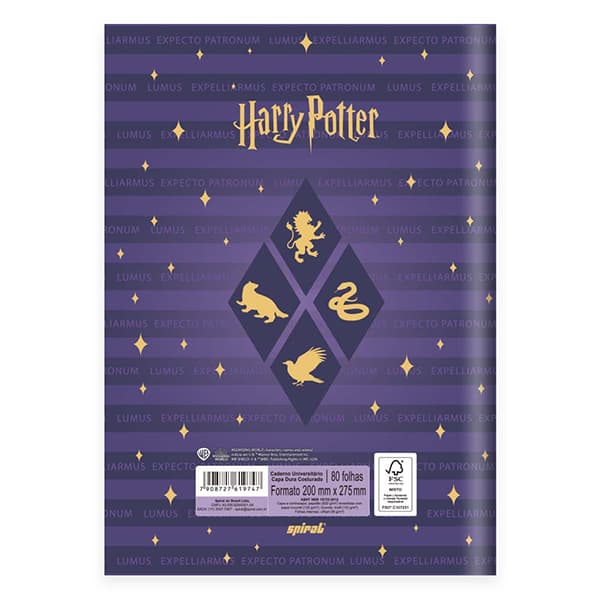 Caderno Universitário Capa Dura Brochura Costurado 80 Folhas Harry Potter Spiral - PT 1 UN