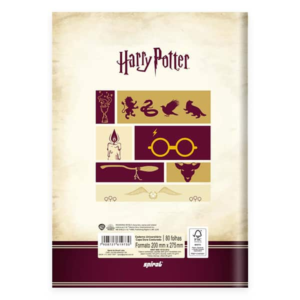 Caderno Universitário Capa Dura Brochura Costurado 80 Folhas Harry Potter Spiral - PT 1 UN