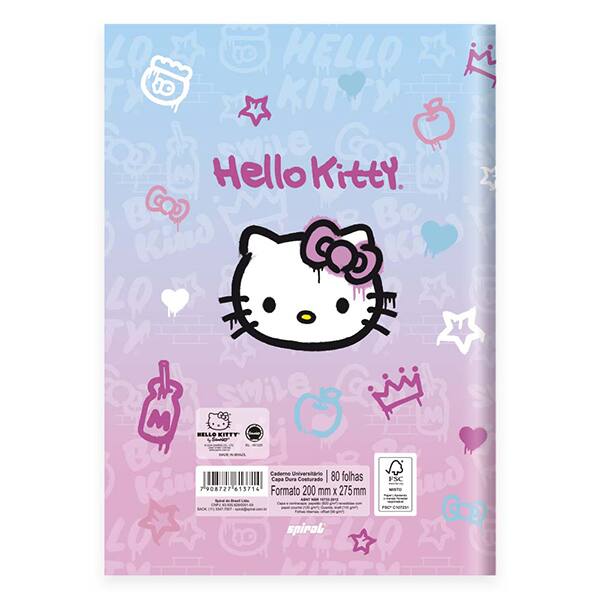 Caderno Universitário Capa Dura, 1 x 1, 80 Folhas, Hello Kitty, 2513714, Spiral Hki - PT 1 UN