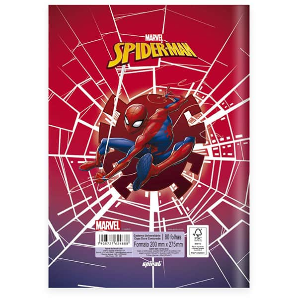 Caderno Universitário Capa Dura Brochura Costurado 80 Folhas Homem Aranha Spiral - PT 1 UN