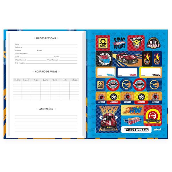 Caderno Universitário Capa Dura Brochura Costurado 80 Folhas Hot Wheels Spiral - PT 1 UN