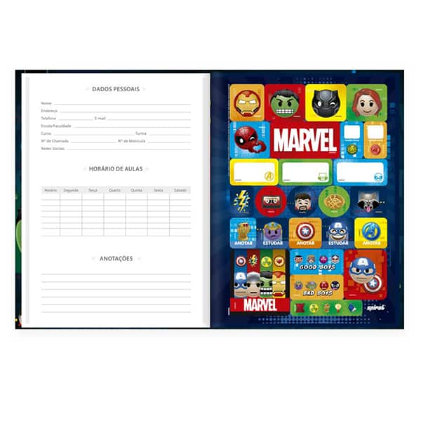 Caderno Universitário Capa Dura Brochura Costurado 80 Folhas Marvel Emoji Spiral - PT 1 UN