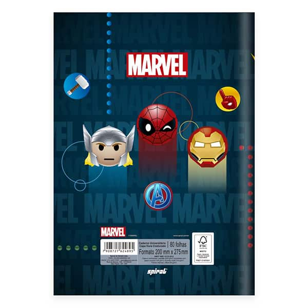 Caderno Universitário Capa Dura, 1 x 1, 80 Folhas, Marvel Emoji, 2524895, Spiral Mve - PT 1 UN