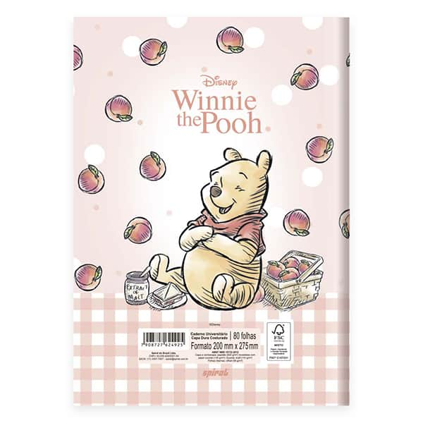 Caderno Universitário Capa Dura Brochura Costurado 80 Folhas Ursinho Pooh Spiral - PT 1 UN