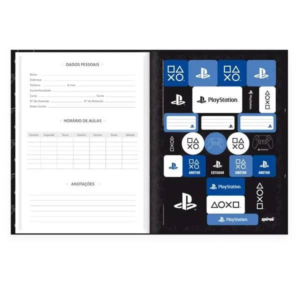 Caderno Universitário, Capa dura, Brochura, Costurado, 80 Folhas, Playstation, 2513158, Spiral - PT 1 UN