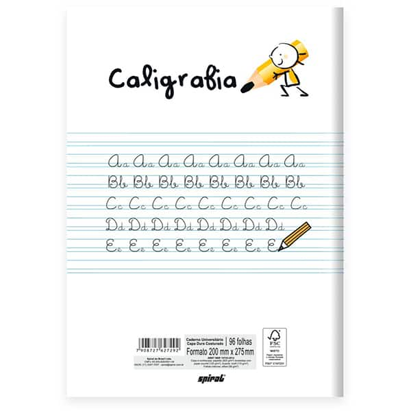 Caderno Universitário de Caligrafia Capa dura Costurado, 96 folhas, 2527292, Spiral - PT 1 UN