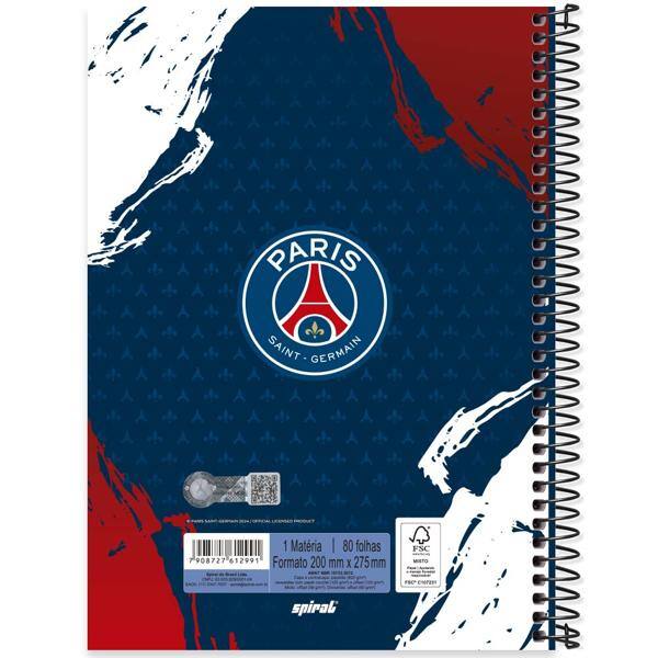 Caderno Universitário Capa Dura, 1 x 1, 80 Folhas, Paris Saint-Germain, 2512991, Spiral Psg - PT 1 UN