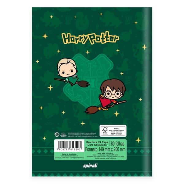 Caderno 1/4 costurado capa dura, 1 matéria, 80 folhas, Harry Potter Charms, 2513295, Spiral Hpc - PT 1 UN