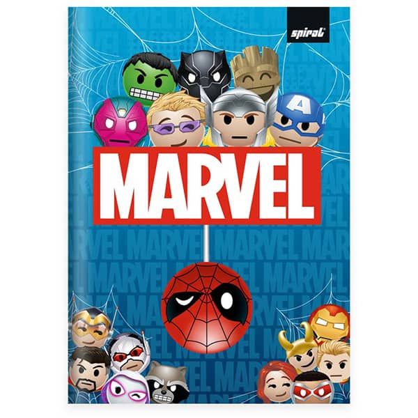 Caderno 1/4 costurado capa dura, 1 matéria, 80 folhas, Marvel Emoji, 2525168, Spiral Mve - PT 1 UN