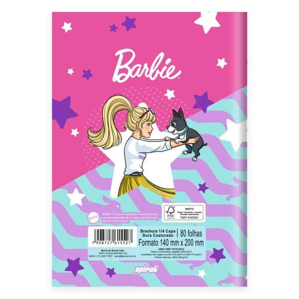 Caderno 1/4 C.D. costurado 80fls Barbie 2515527 Spiral Brb PT 1 UN