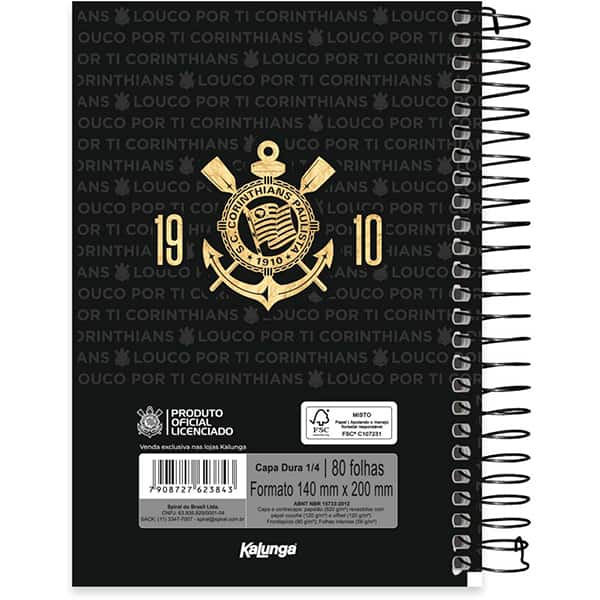 Caderno 1/4 espiral capa dura 80fls Corinth. 2523843 Spiral Sccp PT 1 UN