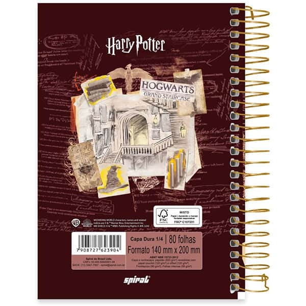 Caderno 1/4 espiral capa dura, 1 matéria, 80 folhas, Harry Potter, 2523904, Spiral Hpt - PT 1 UN