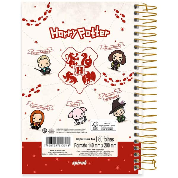 Caderno 1/4 espiral capa dura, 1 matéria, 80 folhas, Harry Potter Charms, 2513318, Spiral Hpc - PT 1 UN