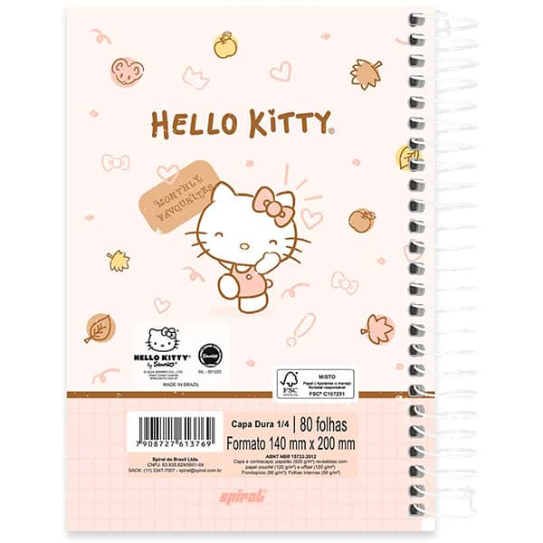 Caderno 1/4 espiral capa dura, 1 matéria, 80 folhas, Hello Kitty, 2513769, Spiral Hki - PT 1 UN