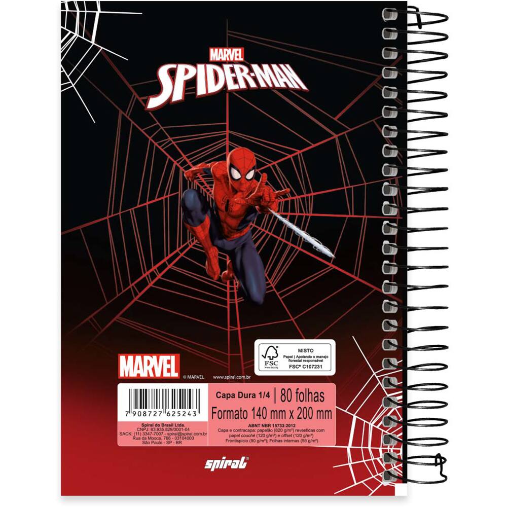 Caderno Espiral Capa Dura Mat Ria Folhas Homem Aranha