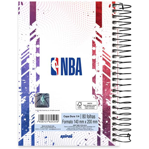 Caderno 1/4 espiral capa dura, 1 matéria, 80 folhas, NBA, 2525250, Spiral Nba - PT 1 UN