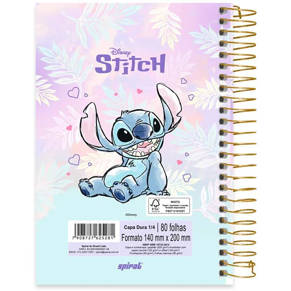 Caderno 1/4 espiral capa dura 80fls Stitch 2525281 Spiral Ds PT 1 UN