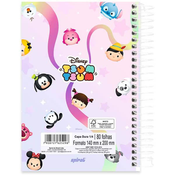 Caderno 1/4 espiral capa dura, 1 matéria, 80 folhas, Tsum Tsum, 2525298, Spiral Tsum - PT 1 UN