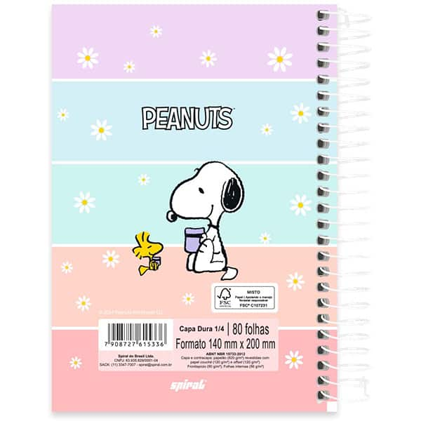 Caderno 1/4 espiral capa dura, 1 matéria, 80 folhas, Snoopy, 2515336, Spiral Sno - PT 1 UN