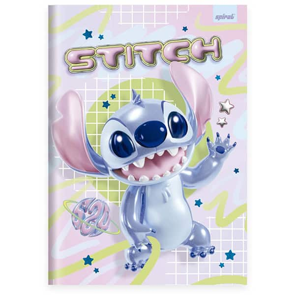 Caderno Universitário Capa Dura Brochura Costurado 80 Folhas Stitch Disney Spiral - PT 1 UN