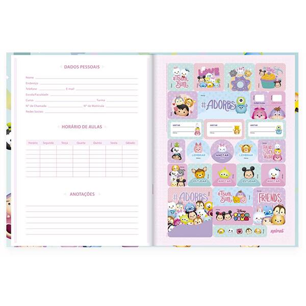 Caderno Universitário Capa Dura Brochura Costurado 80 Folhas Tsum Tsum Spiral - PT 1 UN