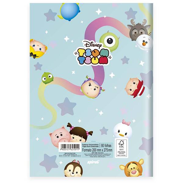 Caderno Universitário Capa Dura Brochura Costurado 80 Folhas Tsum Tsum Spiral - PT 1 UN