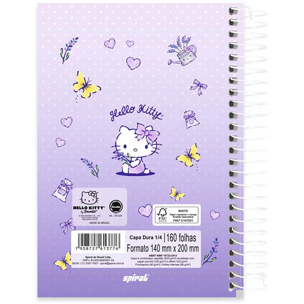 Caderno 1/4 espiral capa dura, 160 folhas, Hello Kitty, 2513776, Spiral Hki - PT 1 UN