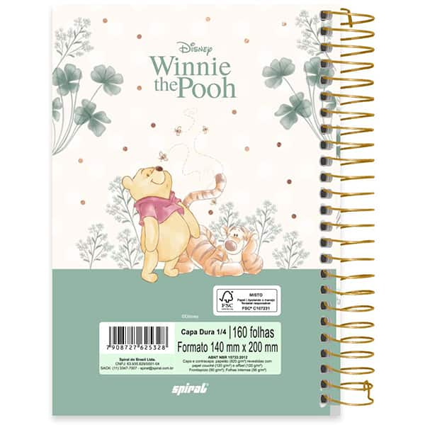 Caderno 1/4 espiral capa dura, 160 folhas, Ursinho Pooh, 2525328, Spiral Pooh - PT 1 UN